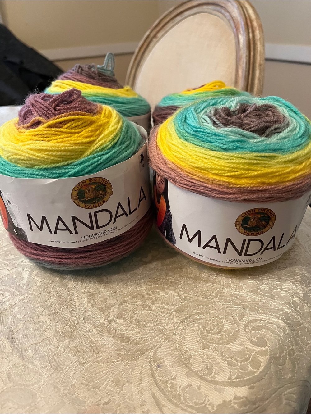 Mandala Multicolor Gradient Yarn Yellow, Teal & Brown by Lion Brand 4 New Packs